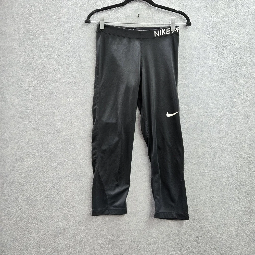 Nike Pro Women Activewear Pants‎ M Black Compression Tights Logo Athletic 21